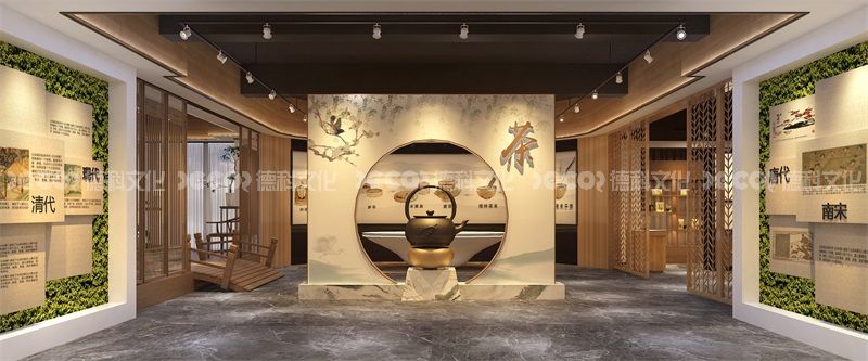 在茶文化展館設計中如何設計一個適合展示茶葉與農業發展的結合的區域？